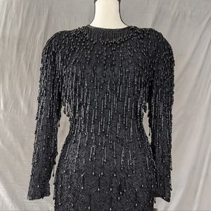 Black Beaded 80's Cocktail Dress